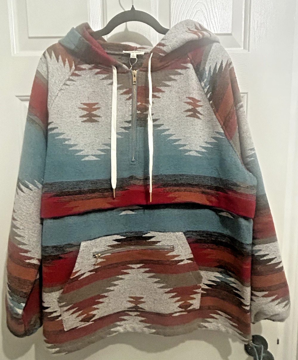 Main Strip Aztec Hoodie Southwestern Quarter Zip Boho Pullover NWT L
